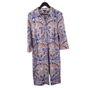 Talbots Multicolor Paisley Print Shirt Dress 3/4 Sleeve Stretch‎ Travel Chic M